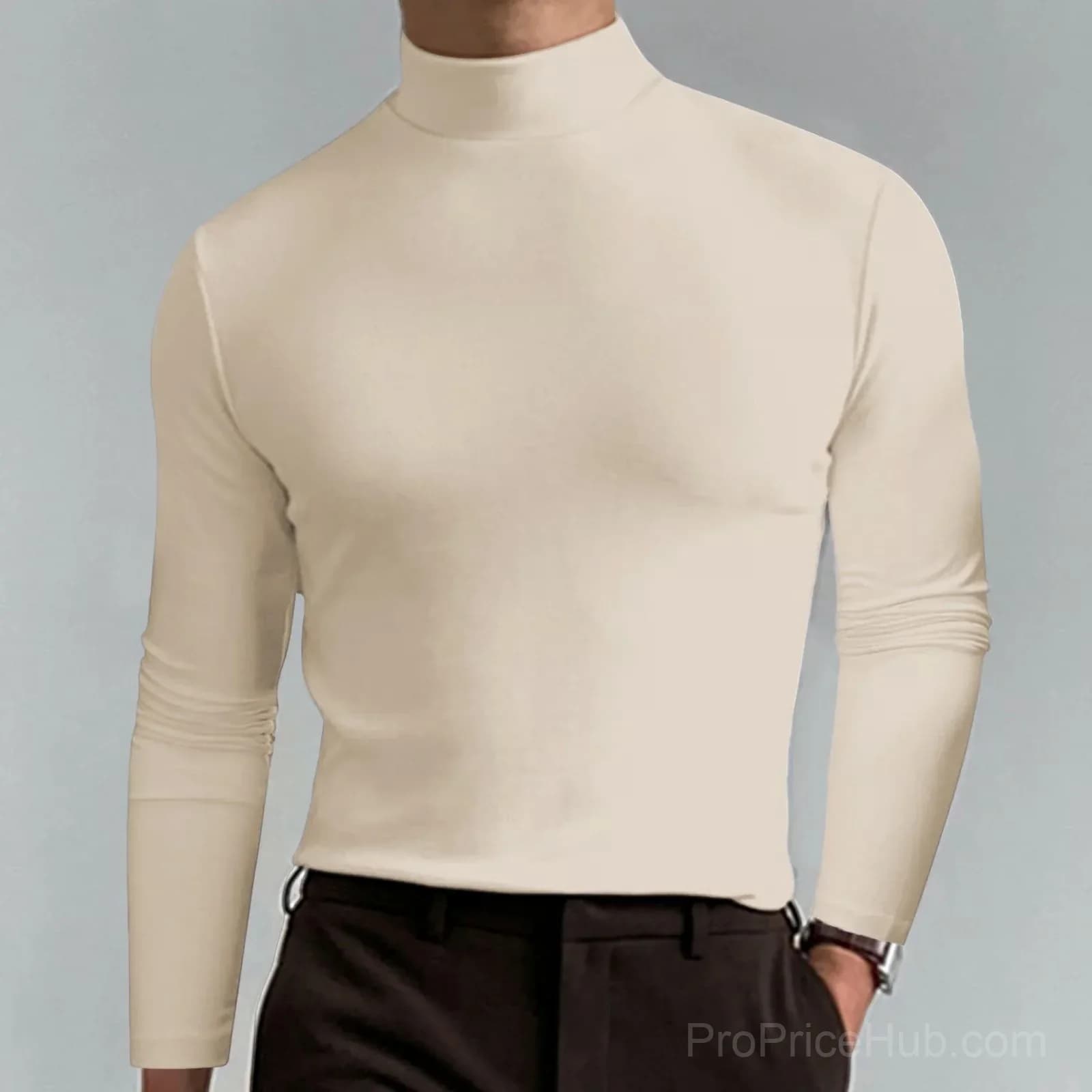 Men's High Neck Slim Fit Stretch T-Shirt, White, Small - View 13
