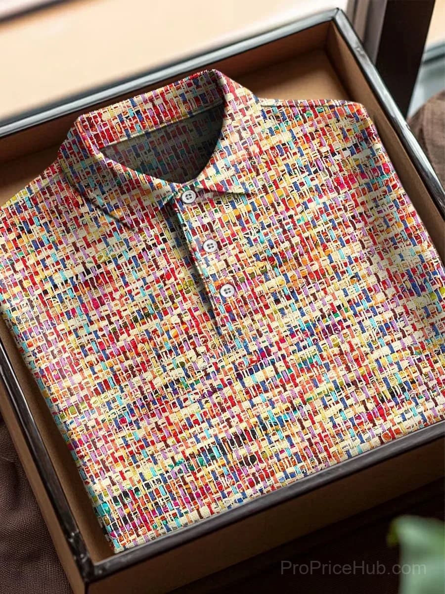 Colorful Weaving Art Print Cotton Short Sleeve Polo - Main