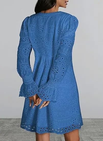 Women's Casual Eyelet Lace Dress, Black, Size S - View 8