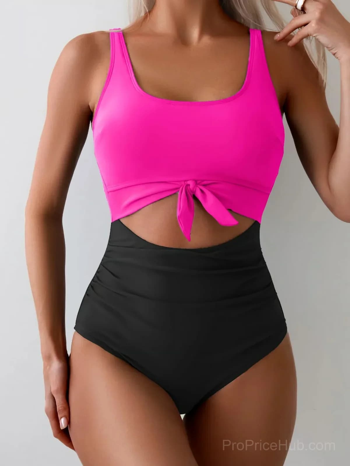 Women's Tummy Control Cutout One-Piece Swimsuit, Pink, S - View 17