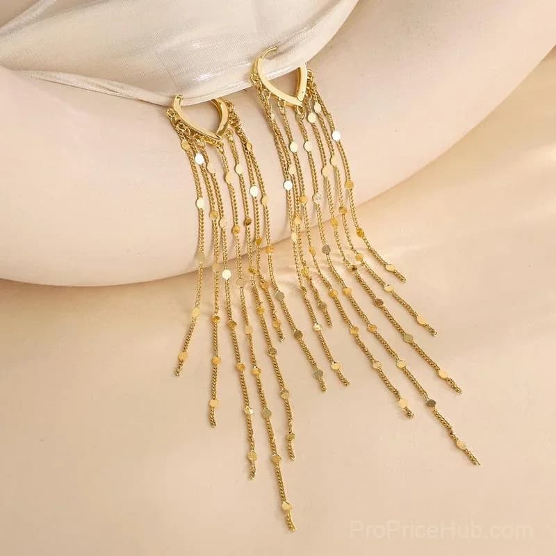 14K Gold Plated Long Tassel Earrings for Women - Main