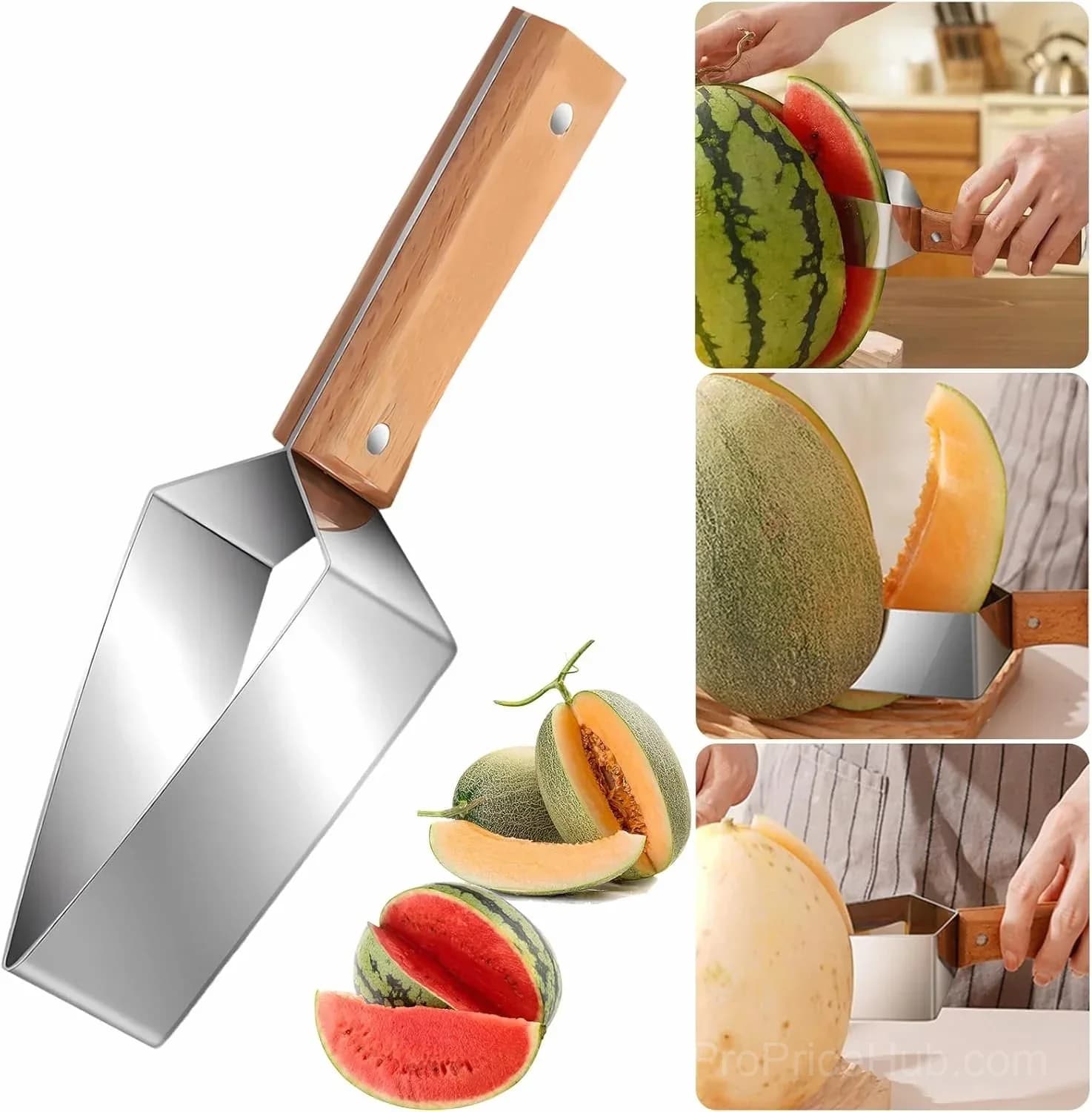Stainless Steel Triangle Watermelon Cutter with Wooden Handle - Main