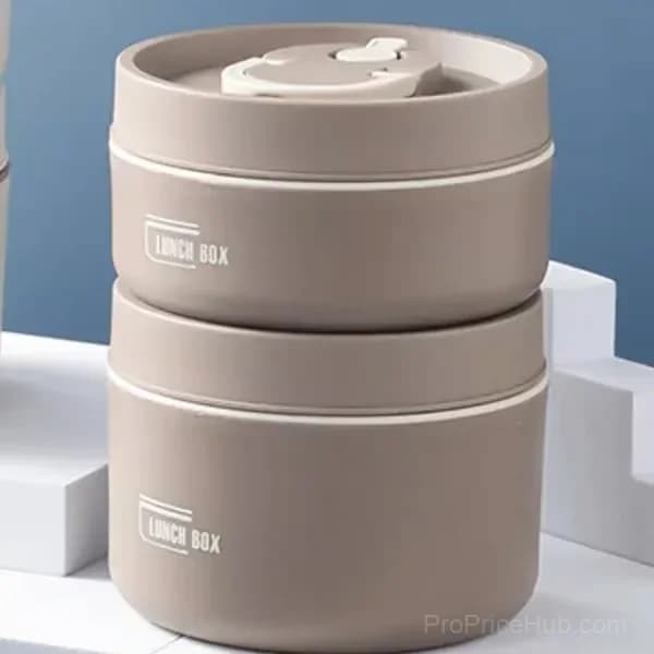 Portable 2-Tier Insulated Lunch Container Set with Bag, Beige - View 5