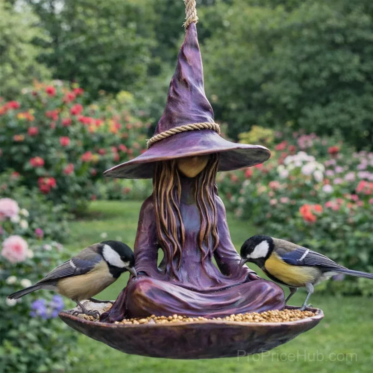 Meditating Witch Garden Bird Feeder Yard Decor - View 5