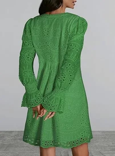 Women's Casual Eyelet Lace Dress, Black, Size S - View 10