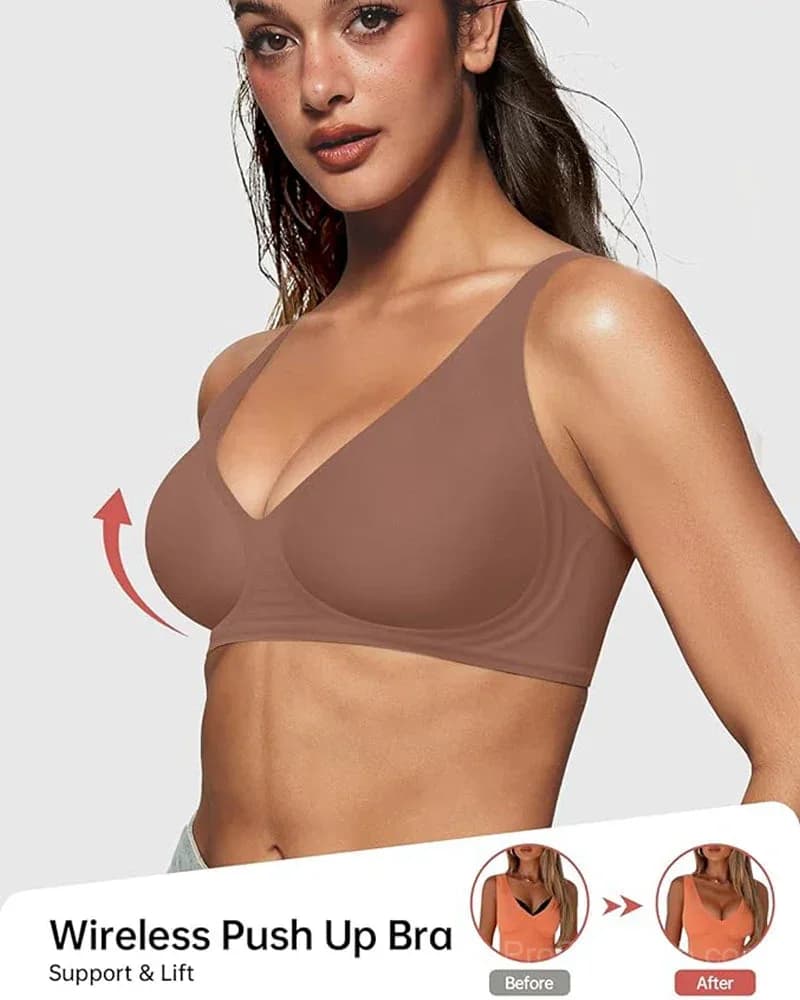 Seamless Deep V Push-Up Wireless Bra - Alt