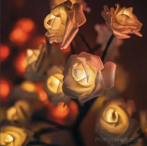 Rose Flower Tree Night Light, Multicolor with Black Base - Alt