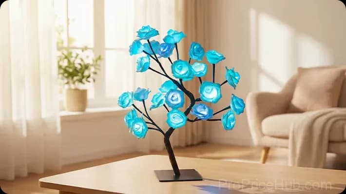 Rose Flower Tree Night Light, Multicolor with Black Base - View 18