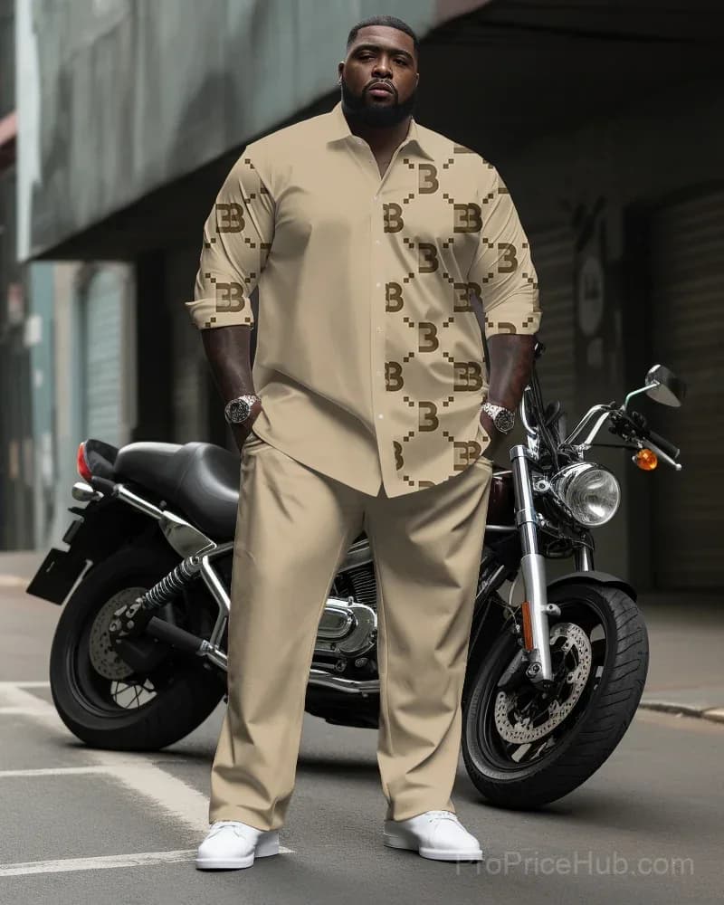 Big & Tall Men's Diamond Print Suit Set - Shirt & Pants - View 2