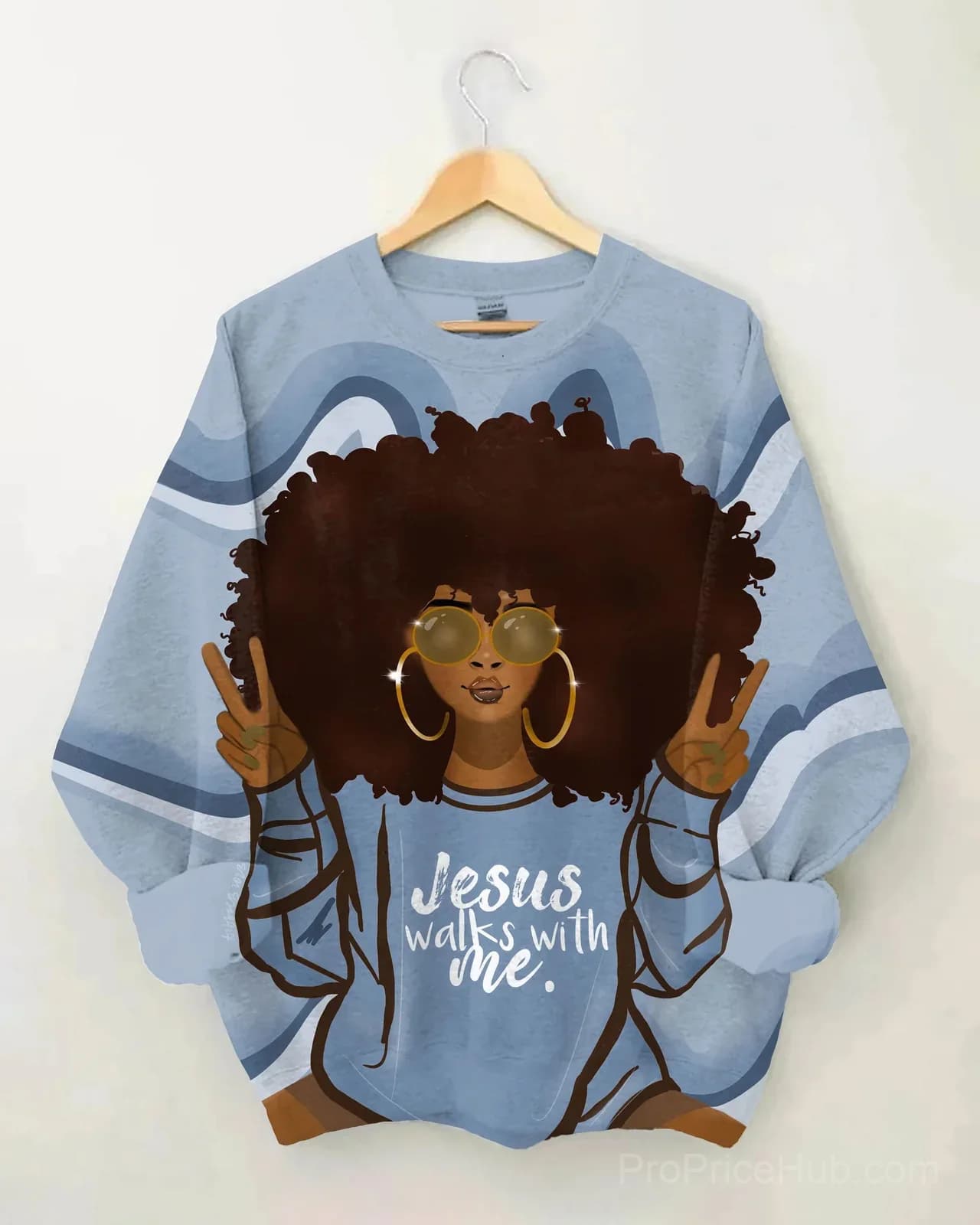 Afro Girl Jesus Walks with Me Long Sleeve Sweatshirt - Alt