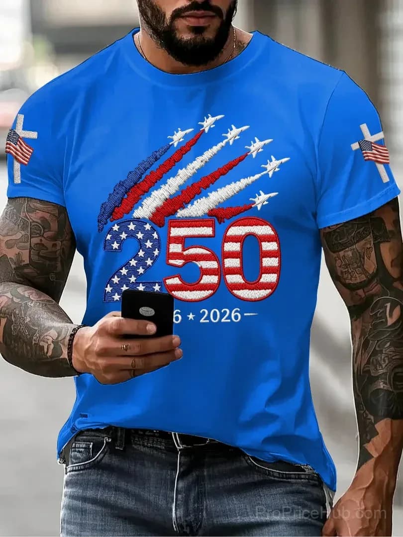 Men's USA 250th Anniversary Print Crew Neck Short Sleeve T-Shirt - Main