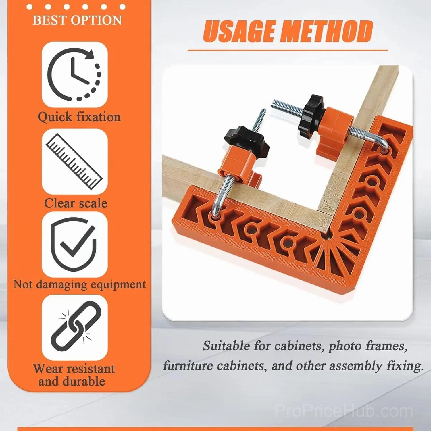 90 Degree Corner Clamp & Positioning Square Set - 3" & 4" x 8 Right Angle Clamps, ABS Plastic L-Shaped Tool - View 5