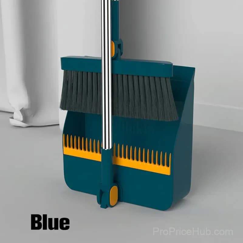 Stand-Up Dustpan and 180° Rotating Broom Set, Blue - Main