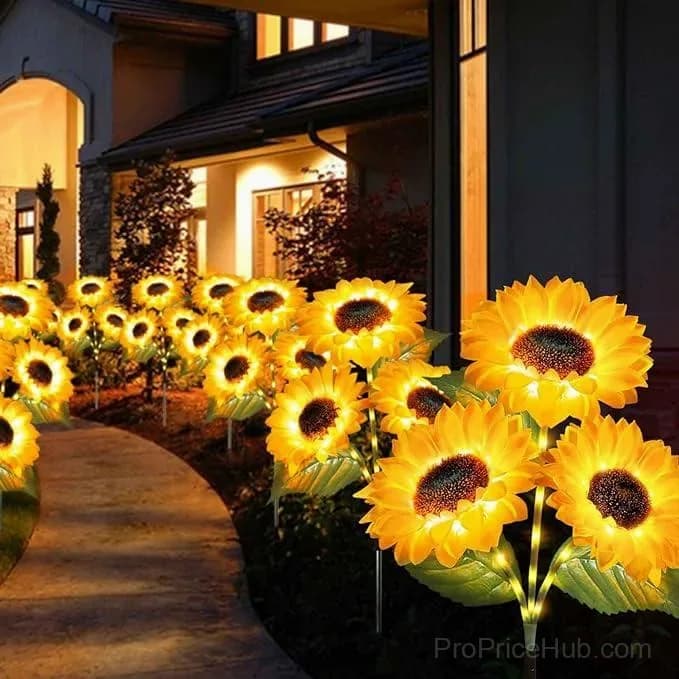 Solar LED Sunflower Garden Lights, 29.6 Inch, Warm Glow Outdoor Decor - Alt