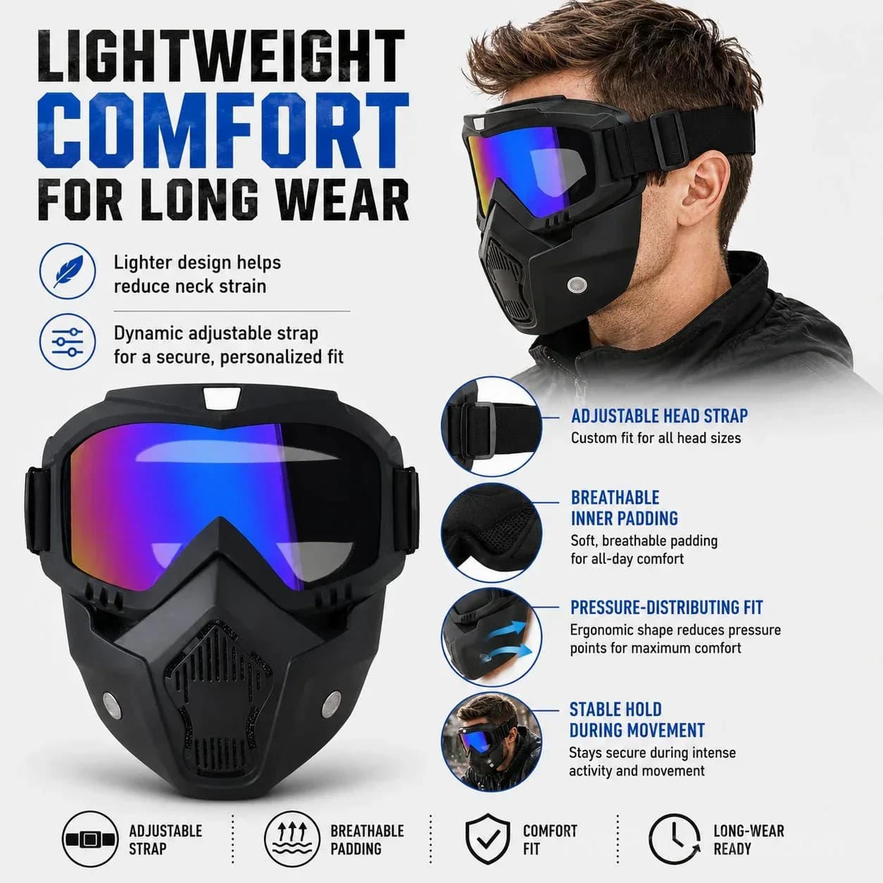 Auto-Darkening Welding Goggles, Anti-Fog Skiing & Dustproof Safety Mask - View 3