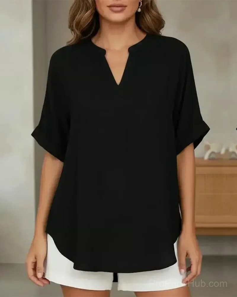Women's Loose Solid Color Casual Blouse, Blue, US 4 (S) - Alt