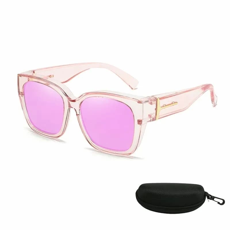 Polarized Square Wrap-Around Sunglasses, Glossy Black Frame with Case - View 4