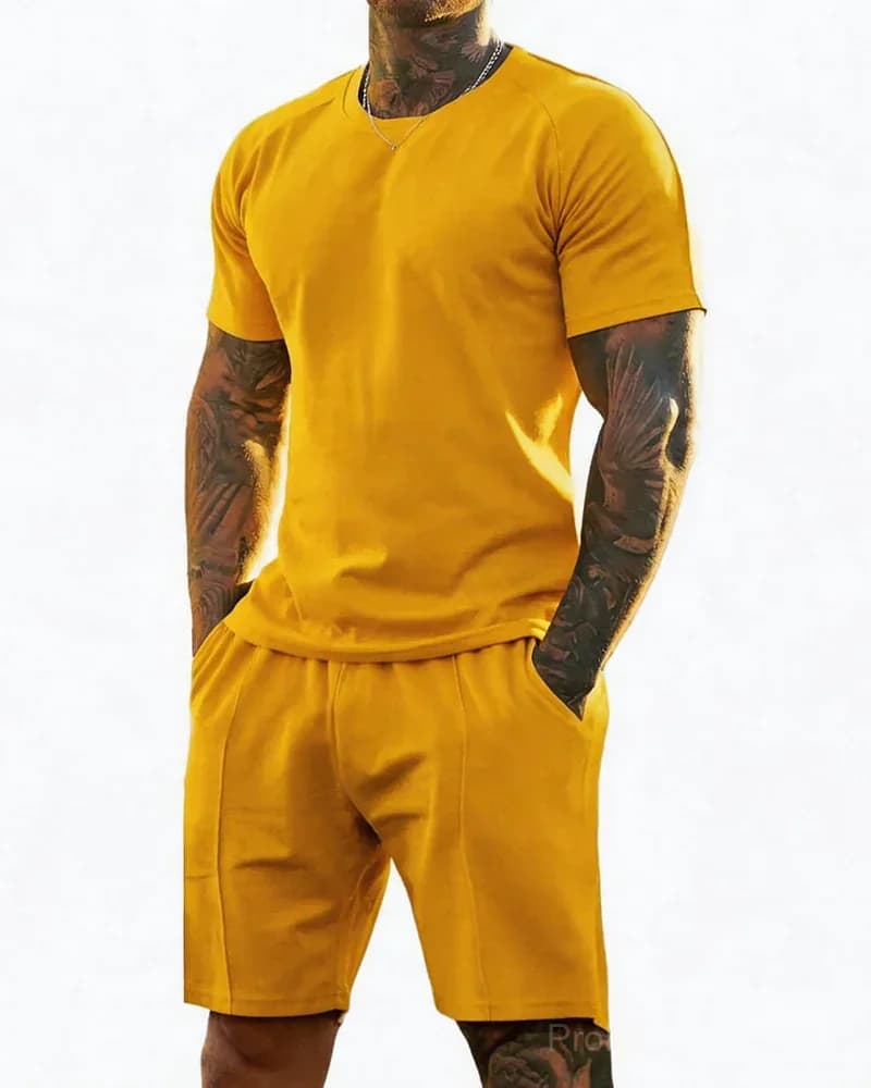 Men's Short-Sleeve Crew-Neck Summer Fitness Sports Set - Alt