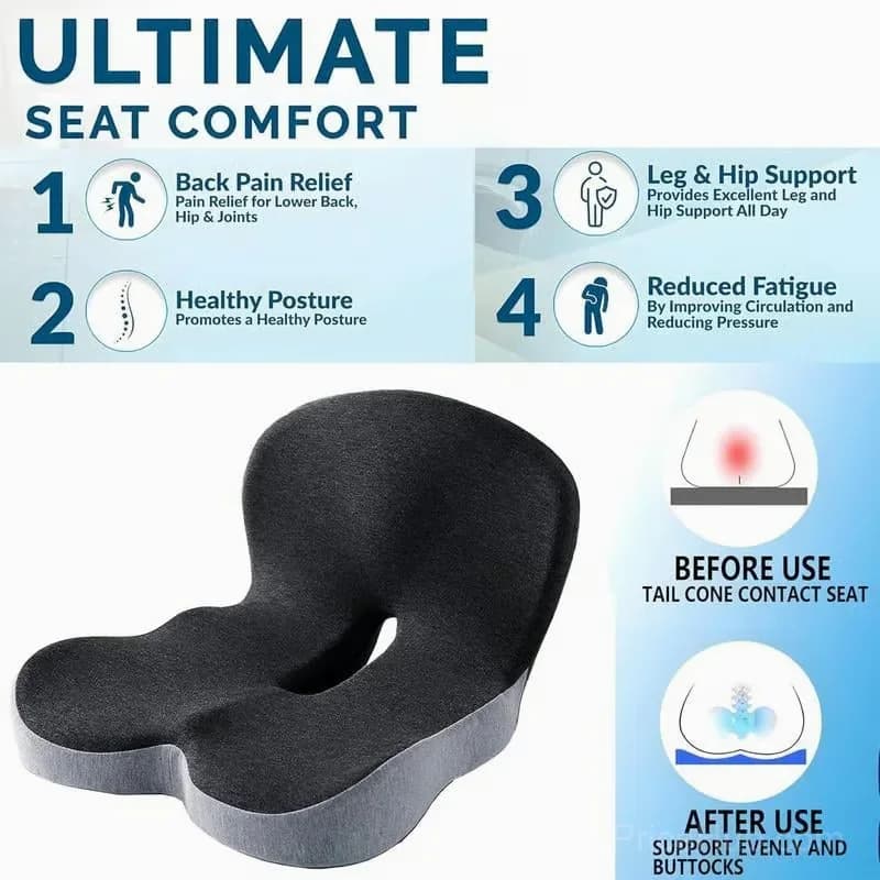 Ergonomic Non-Slip Memory Foam Car Seat Cushion, Black/Gray - Main