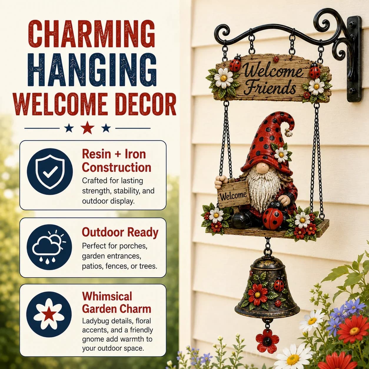 Rustic Garden Gnome Bell Outdoor Decor - View 5