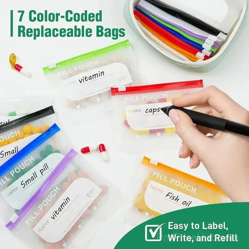 Waterproof Pill Pouch Set - 14 Bags for Storage & Organization - View 4