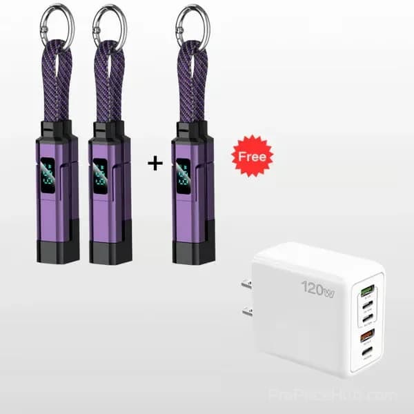 4-in-1 Digital Display Keychain Charging Cable, Black - View 23