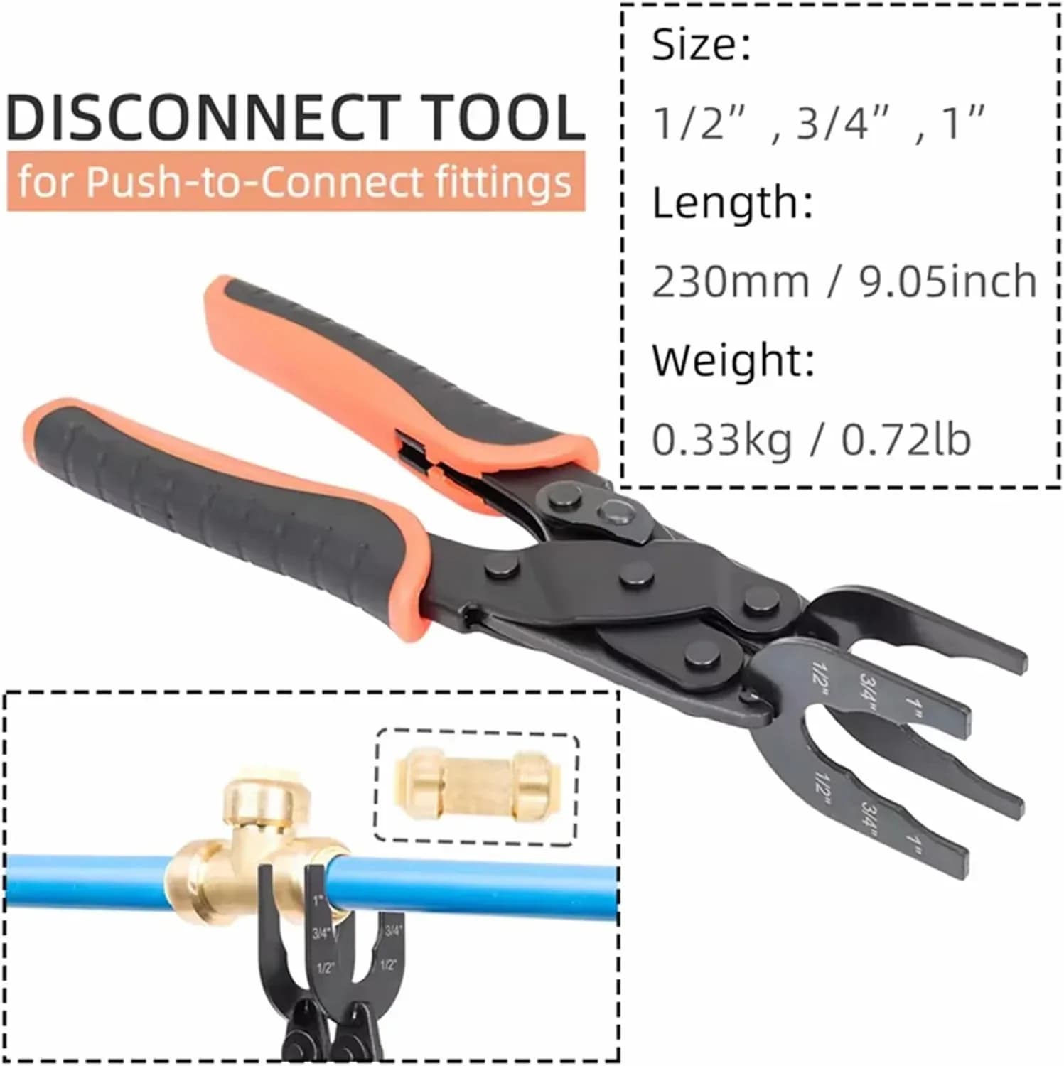 Disconnect Tong Tool for Push-to-Connect Fittings - 1/2, 3/4, 1 in - Alt