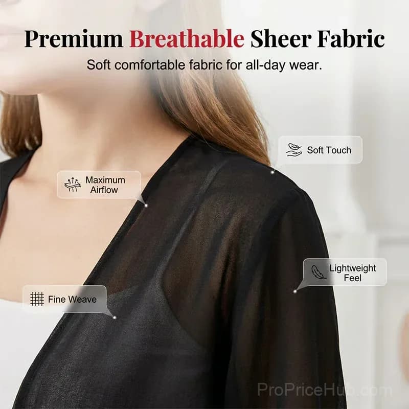 Women's Sheer Chiffon Tie-Front Cropped Top, Black, S - Alt