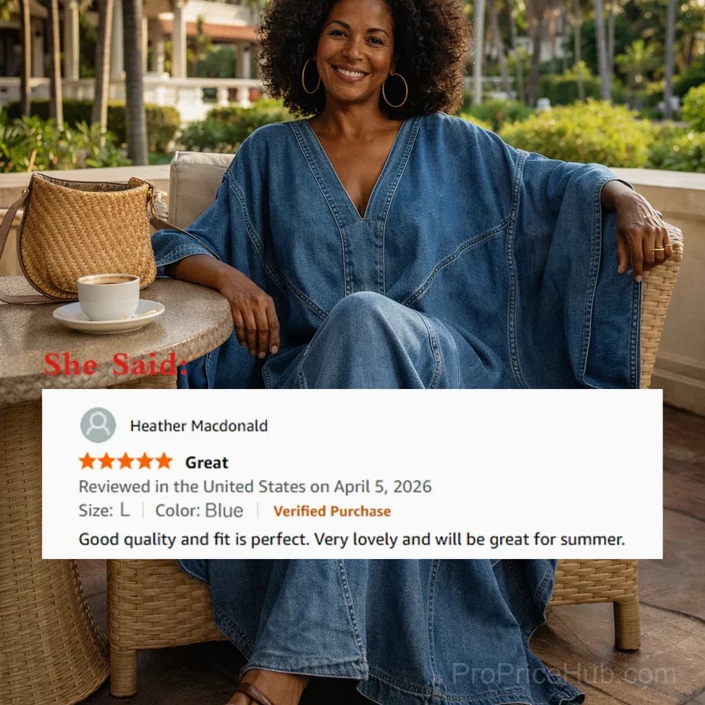 Washed Denim Texture Print V-Neck Long Kaftan Dress - View 7