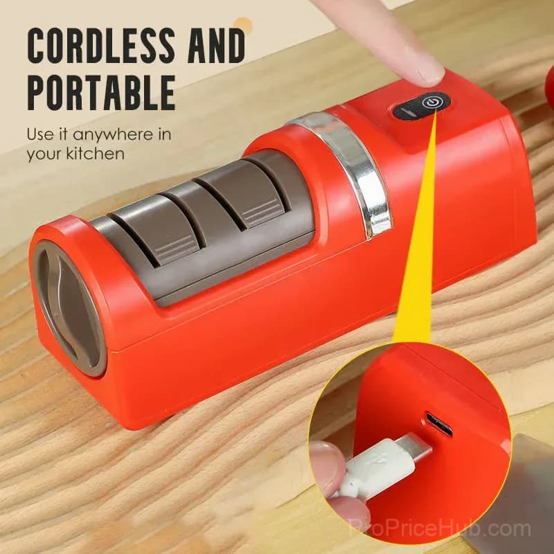 Automatic Kitchen Knife Sharpener, Red - View 5