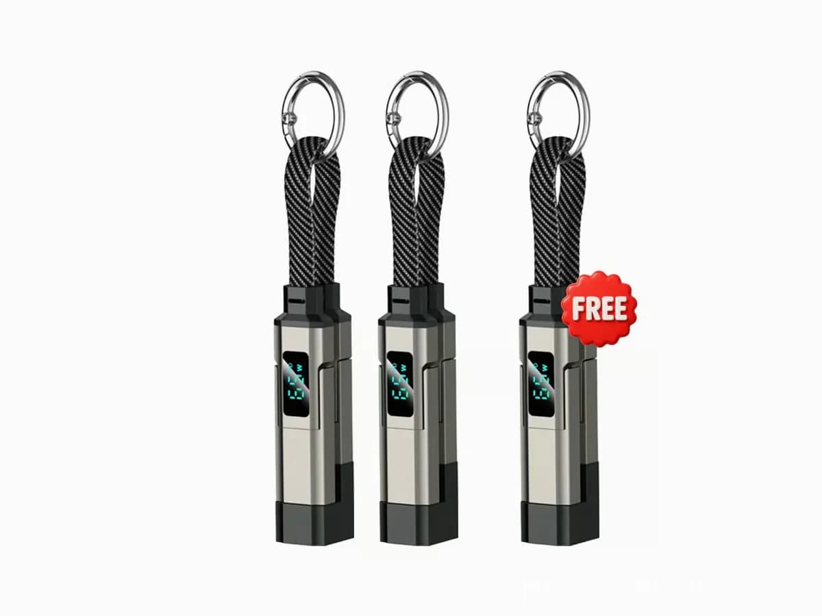 4-in-1 Digital Display Keychain Charging Cable, Black - View 36