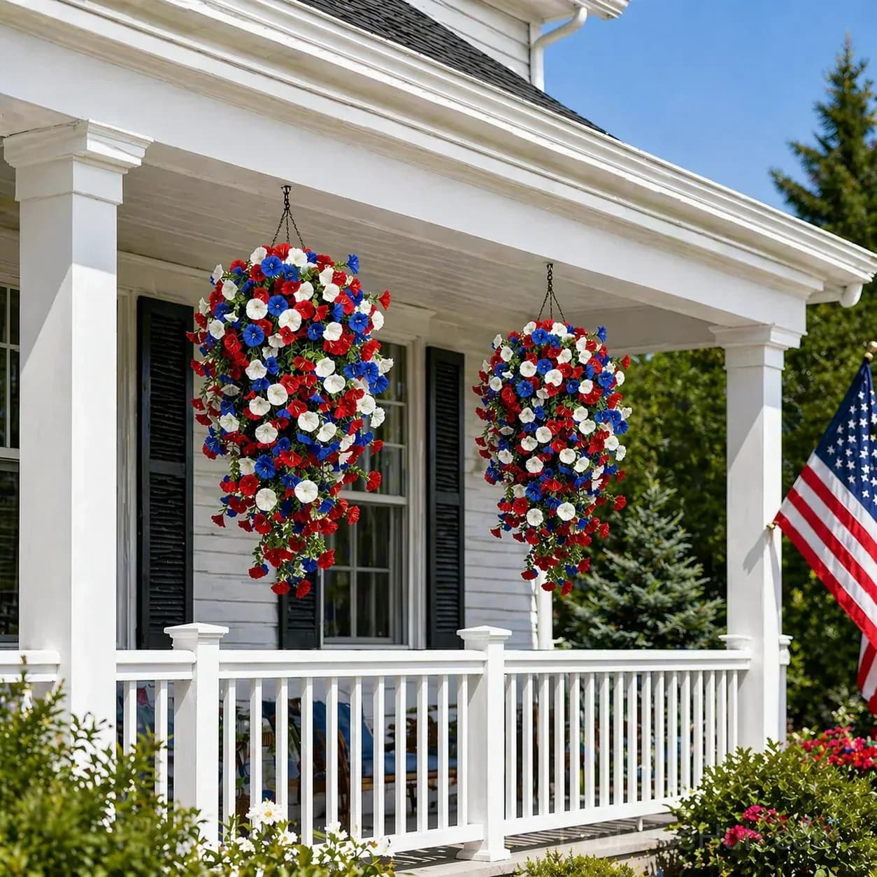 Patriotic Artificial Hanging Flower Baskets - No Maintenance Outdoor Decor - View 10
