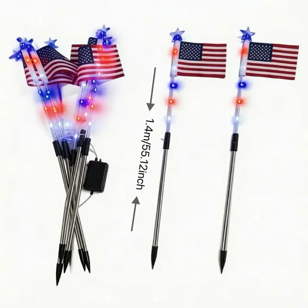 Solar American Flag Pathway Lights, 26.8 in, Set of 8 - Alt
