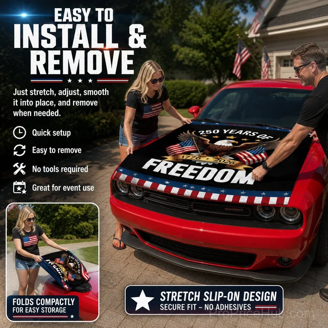 Patriotic American Flag Car Hood Cover - Alt