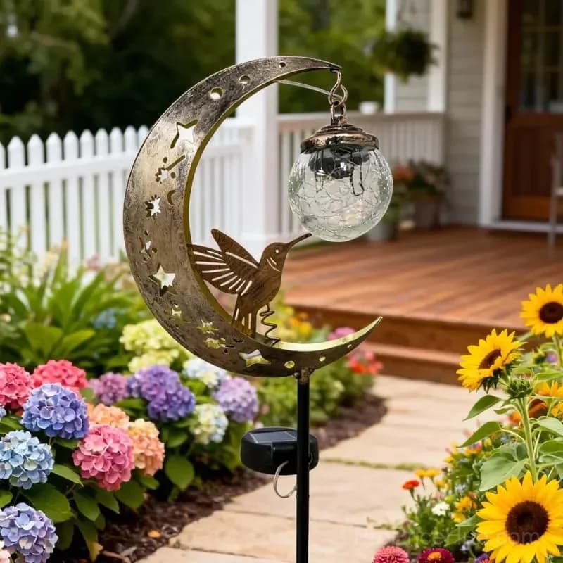 Hummingbird Moon Solar Garden Stake Light - View 4