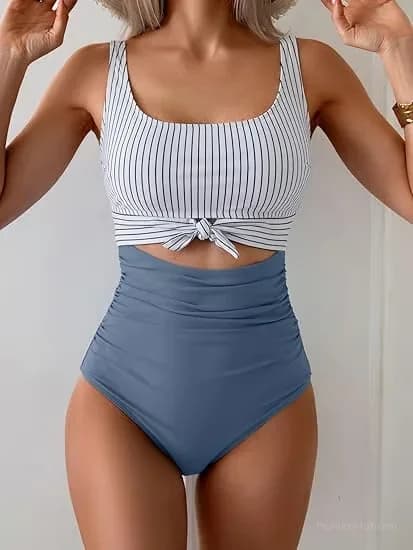 Women's Tummy Control Cutout One-Piece Swimsuit, Pink, S - View 4