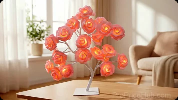 Rose Flower Tree Night Light, Multicolor with Black Base - View 14