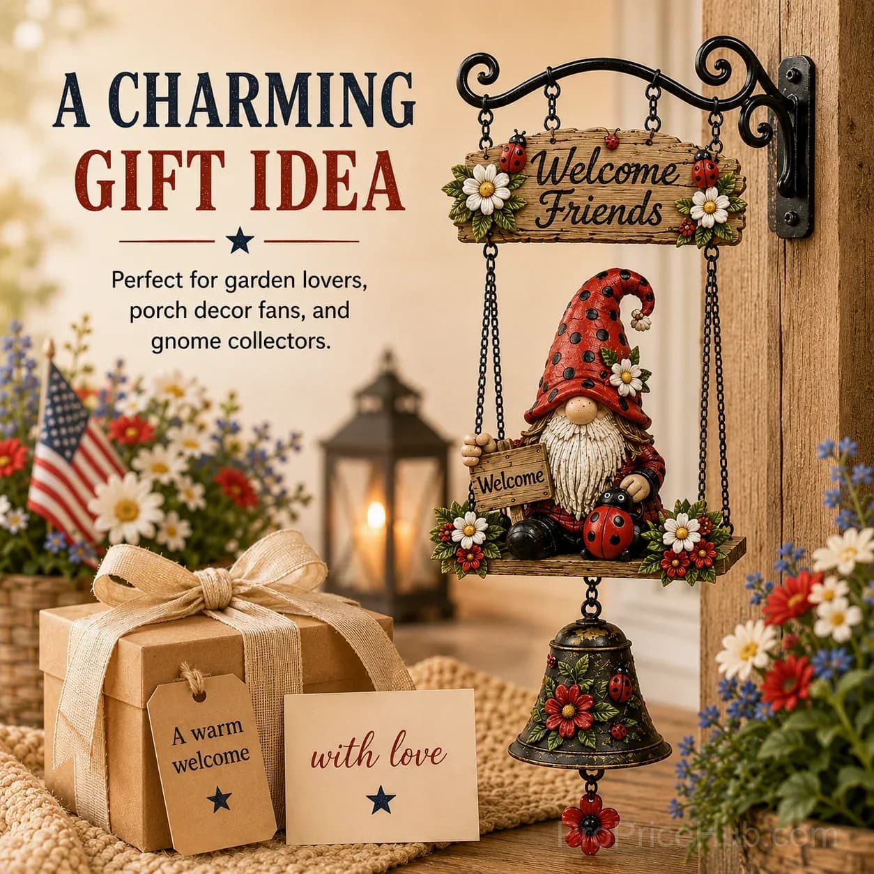 Rustic Garden Gnome Bell Outdoor Decor - View 8