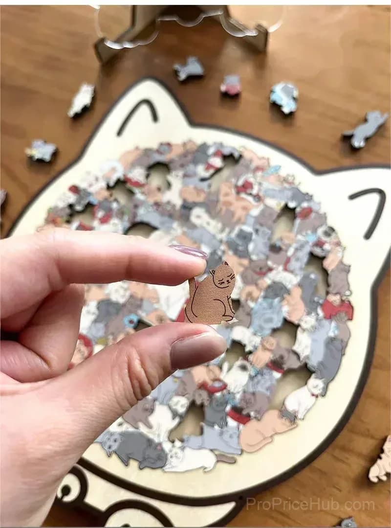 135-Piece Cat-Shaped Wooden Puzzle, Morandi Colors - Alt