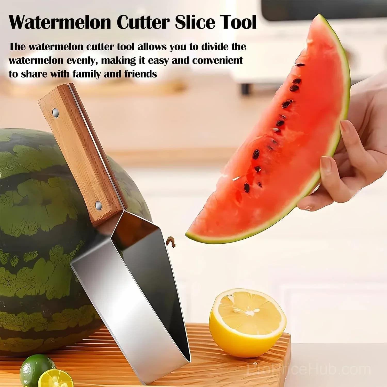 Stainless Steel Triangle Watermelon Cutter with Wooden Handle - View 6