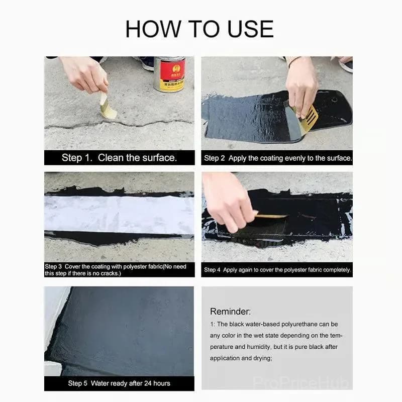 Polyurethane Waterproof Leak Repair Coating, Black, 300g - View 9