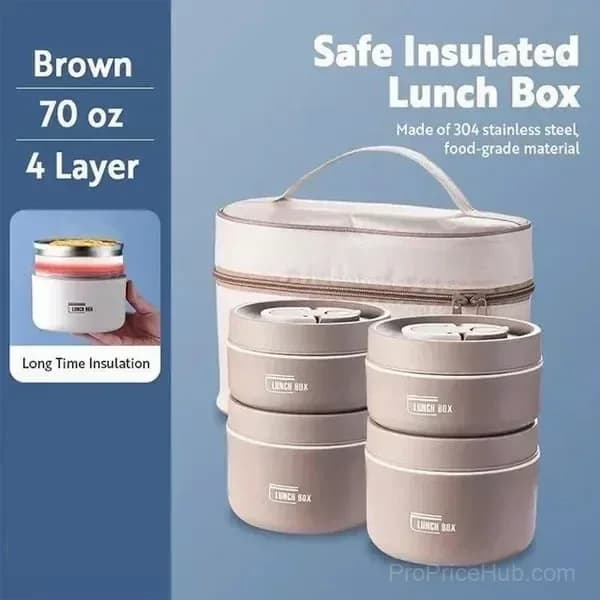 Portable 2-Tier Insulated Lunch Container Set with Bag, Beige - View 8