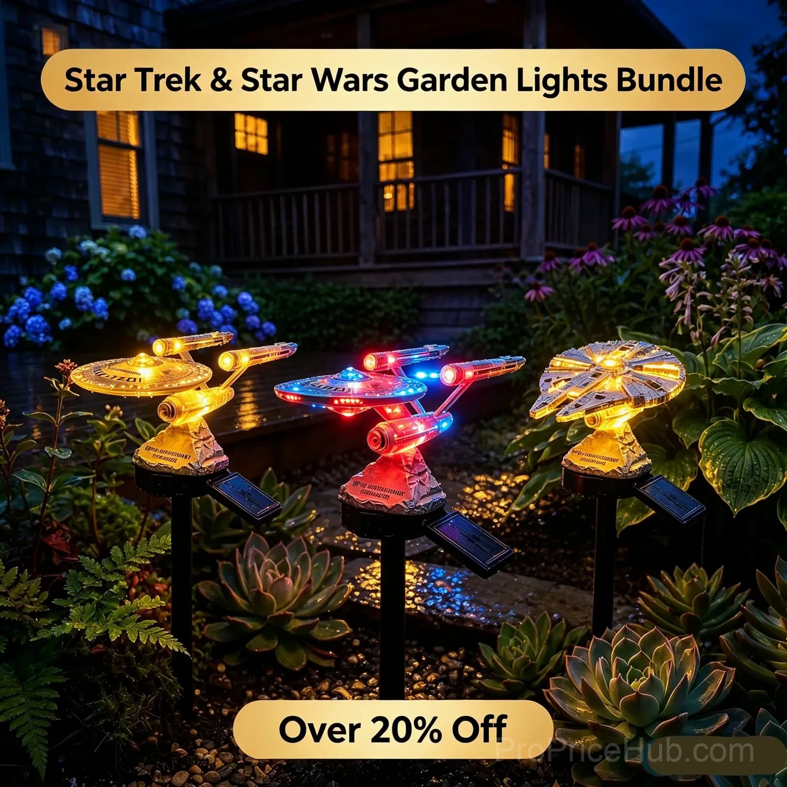 Sci-Fi Starship Solar Garden Light - Outdoor Decor - Alt