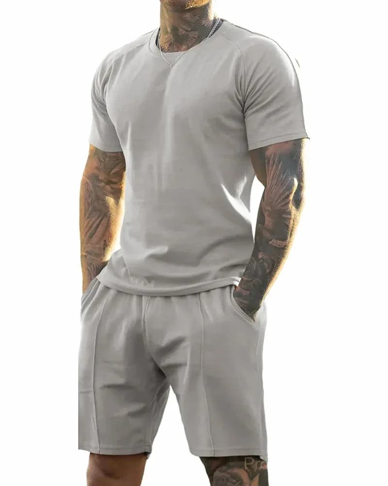 Men's Short-Sleeve Crew-Neck Summer Fitness Sports Set - View 9