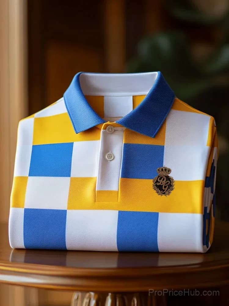Men's Classic Business Check Logo Short Sleeve Polo Shirt - Main