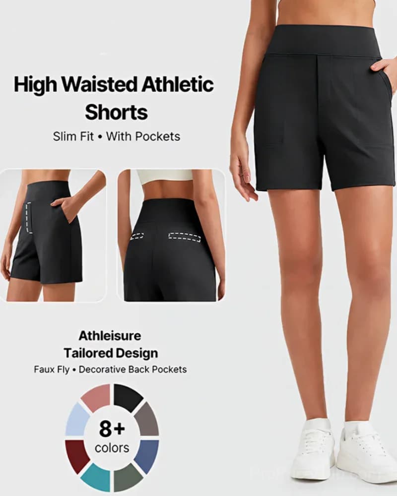Women's High-Waisted Athletic Bermuda Shorts with Pockets - View 2
