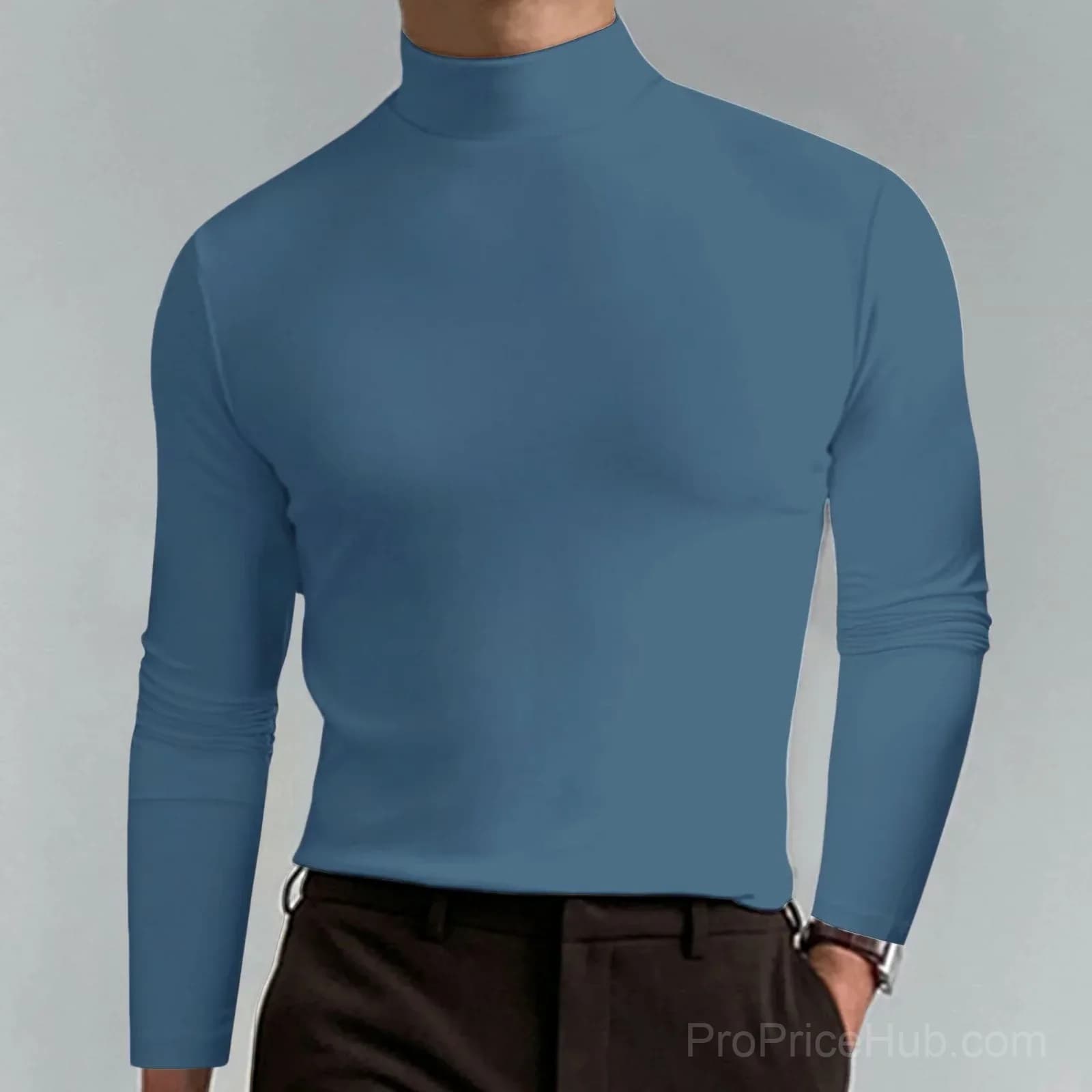 Men's High Neck Slim Fit Stretch T-Shirt, White, Small - View 10