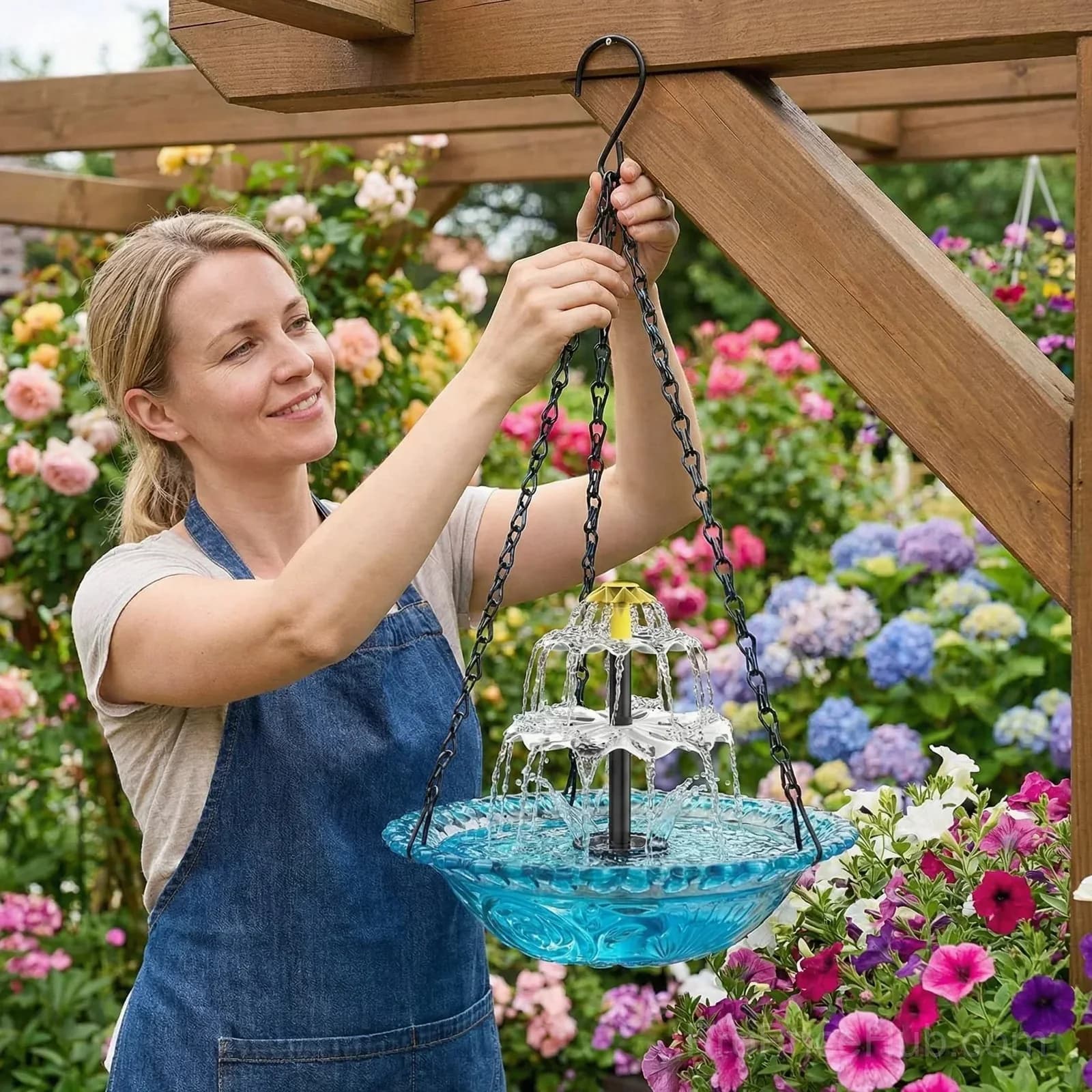 Solar Cascade Hanging Bird Bath Fountain - View 7