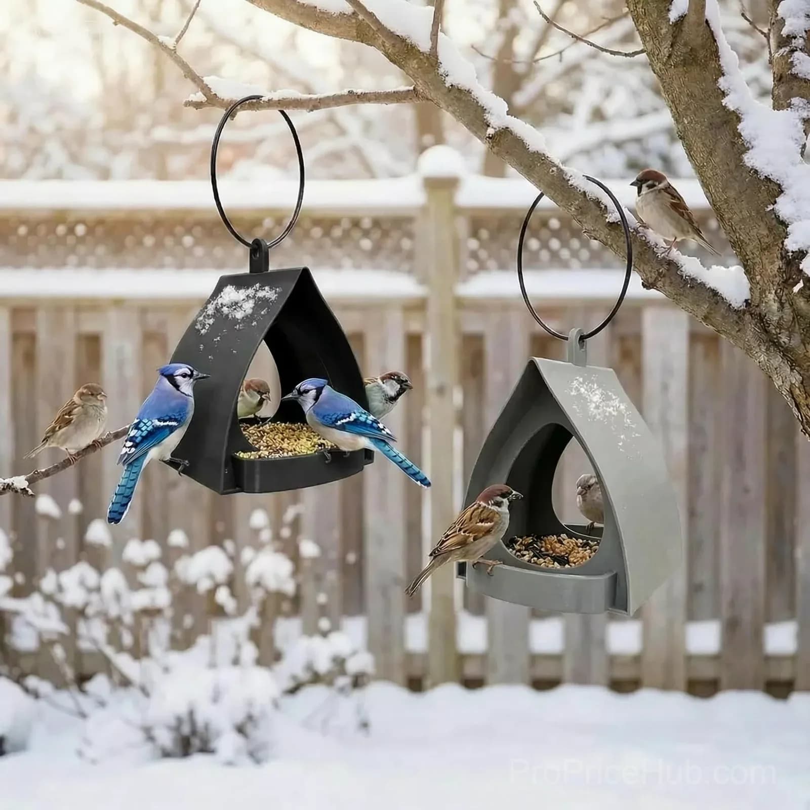 Gray Hanging Bird Feeder with Roof for Garden - View 6