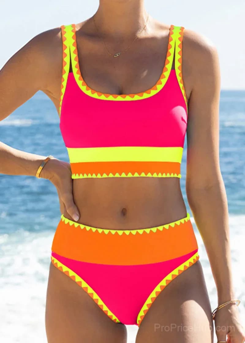 Color Contrast Patchwork Nylon 3-Piece Bikini Set - View 13
